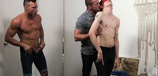  Gay dad tricks blindfolded son into threesome sex